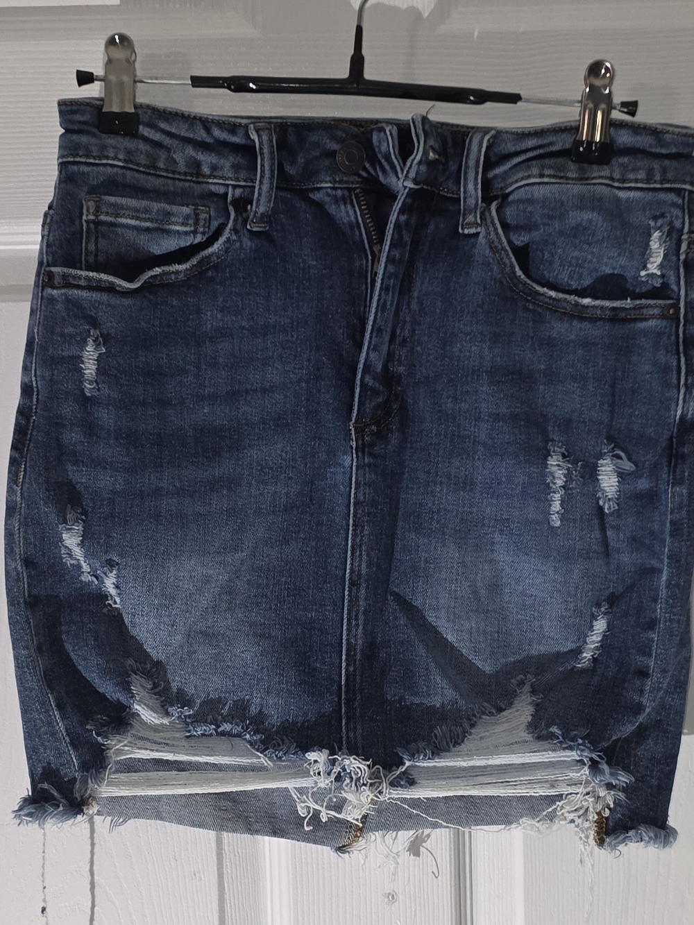 Dark Blue Distressed Denim Mini Skirt
